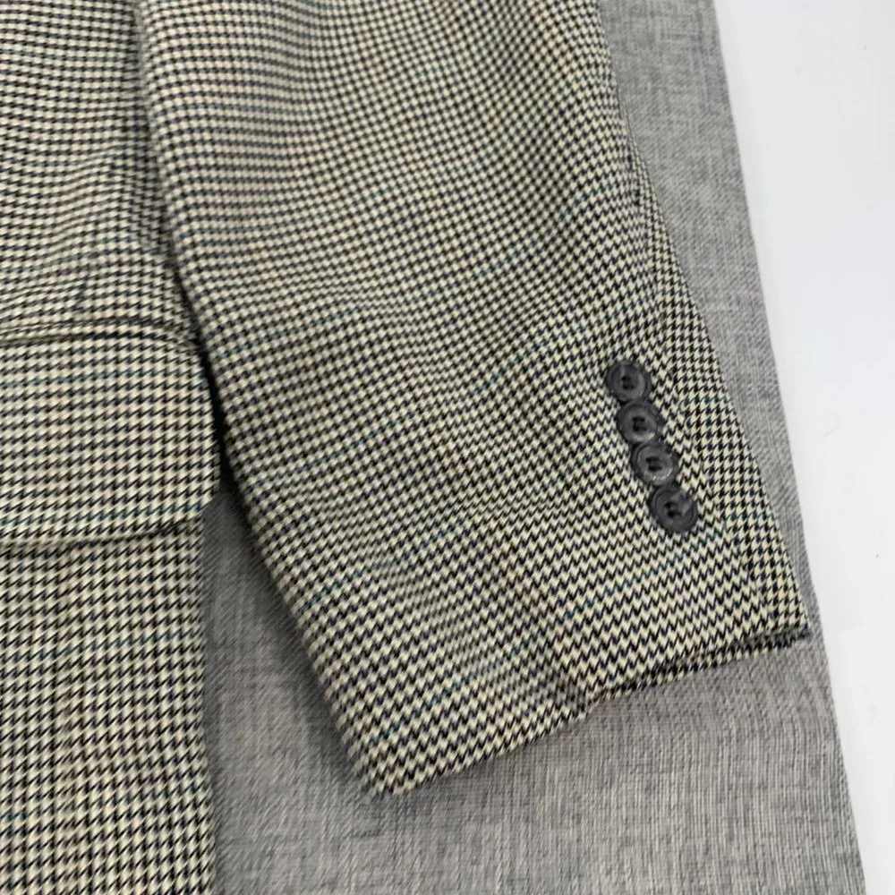 Vintage Mens Oscar‎ de la Renta Blazer Houndstooth 46L 100% Wool Line Ivory Navy